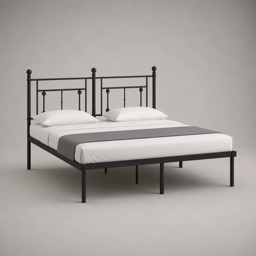 Lit double en acier, noir, 147 × 208 × 100 cm, couchage 140 × 200 cm