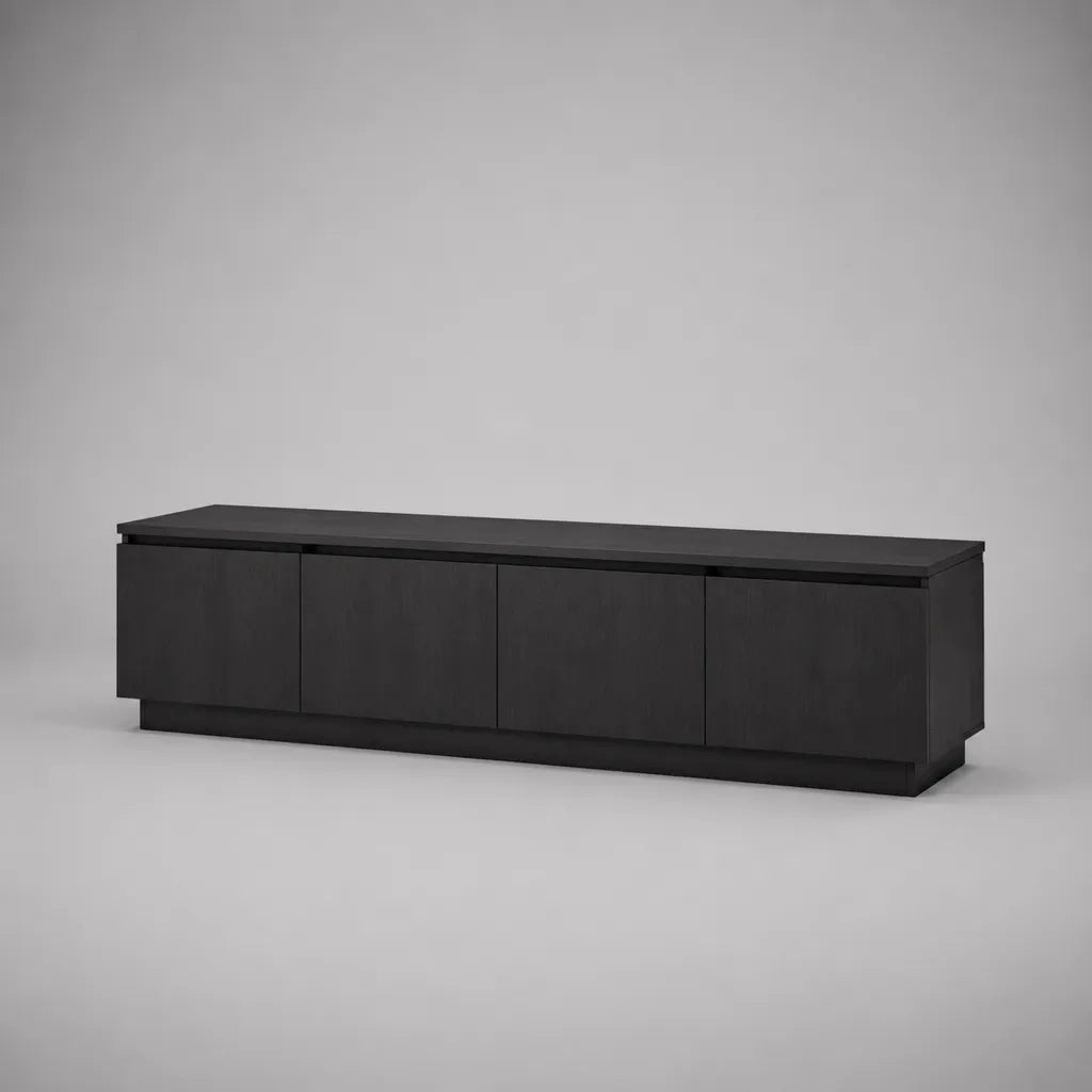 Lowboard TV noir en MDF et panneau de particules avec 4 portes, 180 × 40 × 55 cm