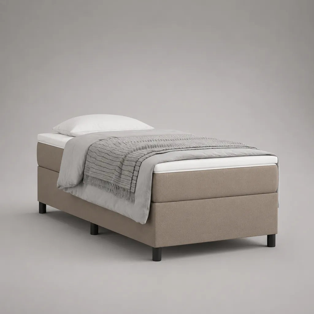 Lit à ressort avec matelas à ressorts et topper, housse en polyester, beige et blanc, 90 × 200 cm