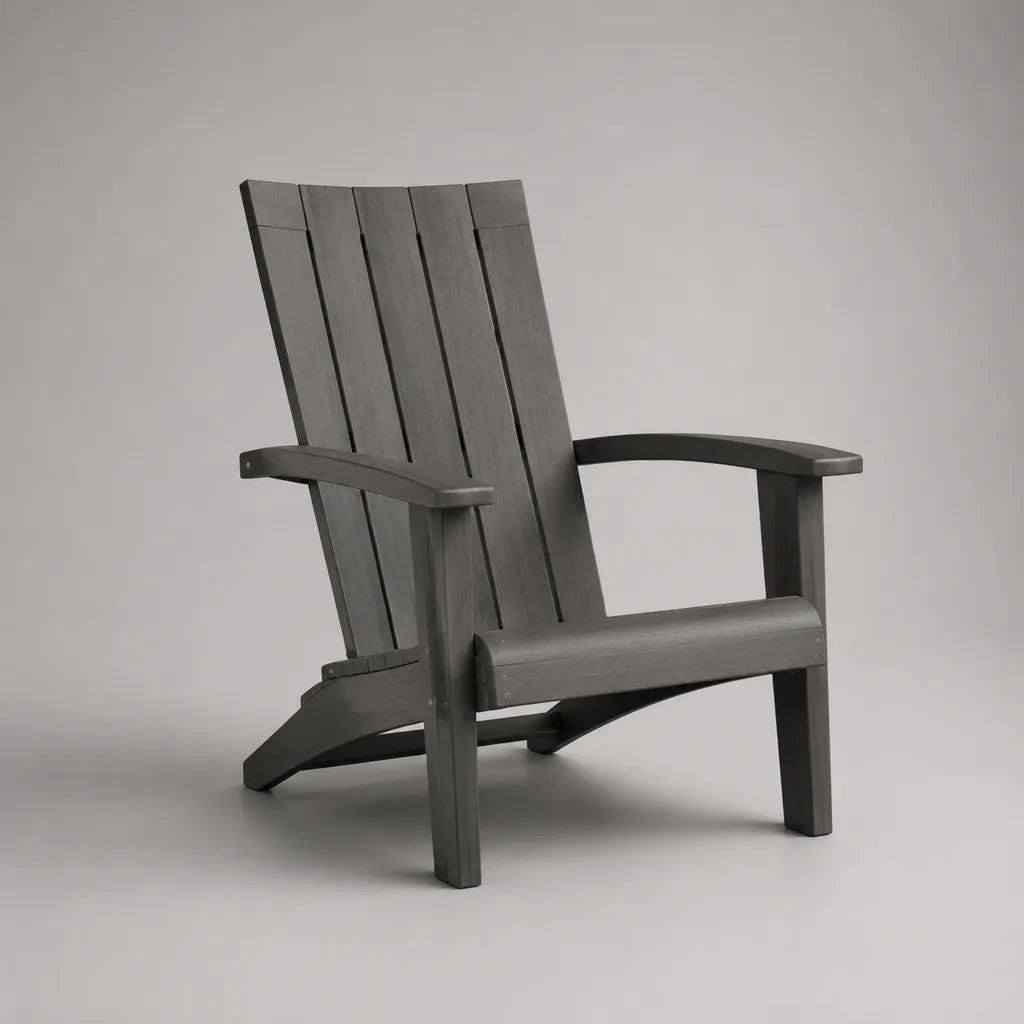 Fauteuil Adirondack de jardin en bois gris anthracite avec dossier inclus et couverts, 75 × 90 × 93 cm