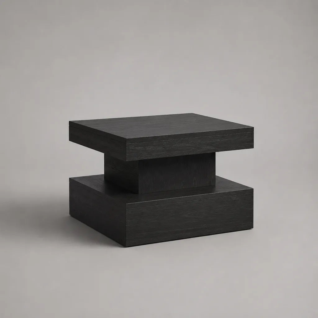 Table basse carrée en panneaux MDF, décor chêne noir, 70 × 70 × 45 cm