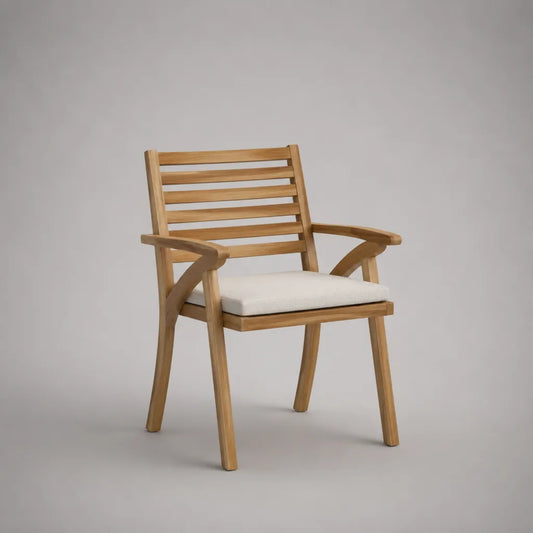 Chaise de jardin avec accoudoirs en acacia massif et cousin écru, 60 × 63 × 89 cm