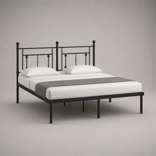 Lit double en acier, noir, 147 × 208 × 100 cm, couchage 140 × 200 cm