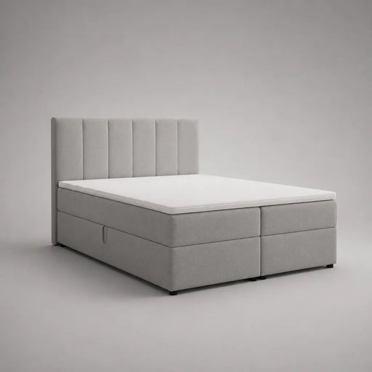 Kit à ressorts avec boîte de lit, tête de lit, matelas à ressorts et haut-parleur, housse en polyester, gris clair/blanc, couchage 160 × 200 cm, dimensions totales 210 × 170 × 120 cm