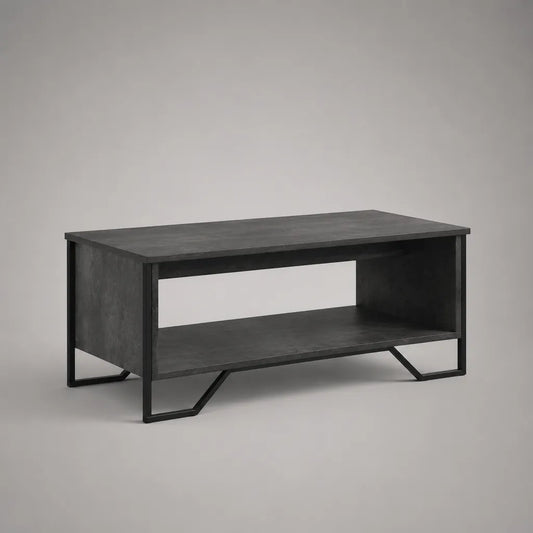 Table basse Rectangulaire avec étagère en poches de particuliers mélaminés et acier, gris anthracite/noir, 100 × 50 × 45 cm