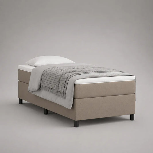 Lit à ressort avec matelas à ressorts et topper, housse en polyester, beige et blanc, 90 × 200 cm
