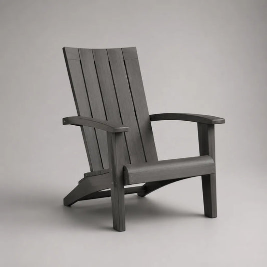 Fauteuil Adirondack de jardin en bois gris anthracite avec dossier inclus et couverts, 75 × 90 × 93 cm