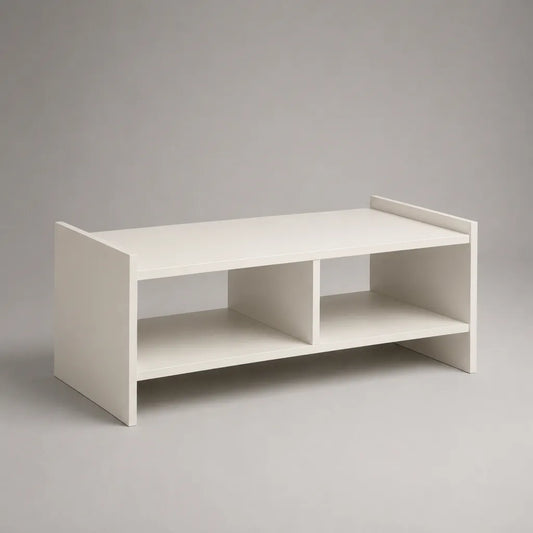 Table basse Rectangulaire Blanche en paneaux de particuliers avec étagère, 100 × 50 × 45 cm