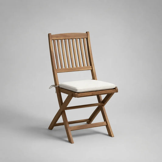 Chaise de jardin repliante en bois marron avec coussin blanc cassé 46 × 58 × 87 cm