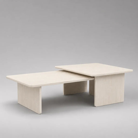 Lot de 2 tables basses gigognes rectangulaires en MDF effet chêne blanchi, 90 × 60 × 35 cm et 70 × 60 × 42 cm